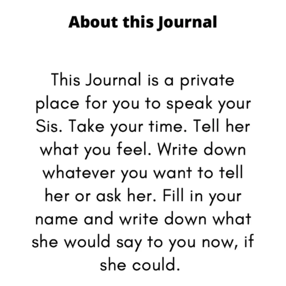 NEW Hey Sis: The 90 Day Journal for the Loss of a Sister